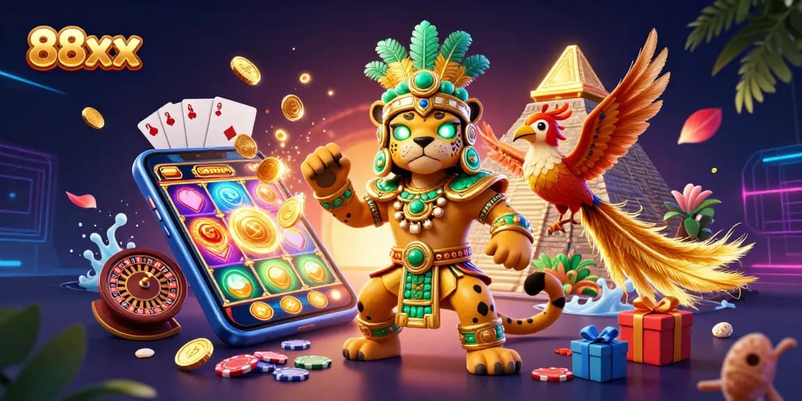 Experience thrilling gameplay with 88xx as the Mayan jaguar priest and quetzal bird celebrate jackpots.