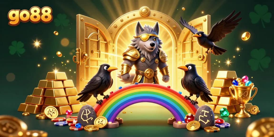 Experience epic wins at go88 with Odin, gems, and dynamic casino elements in stunning illustration.