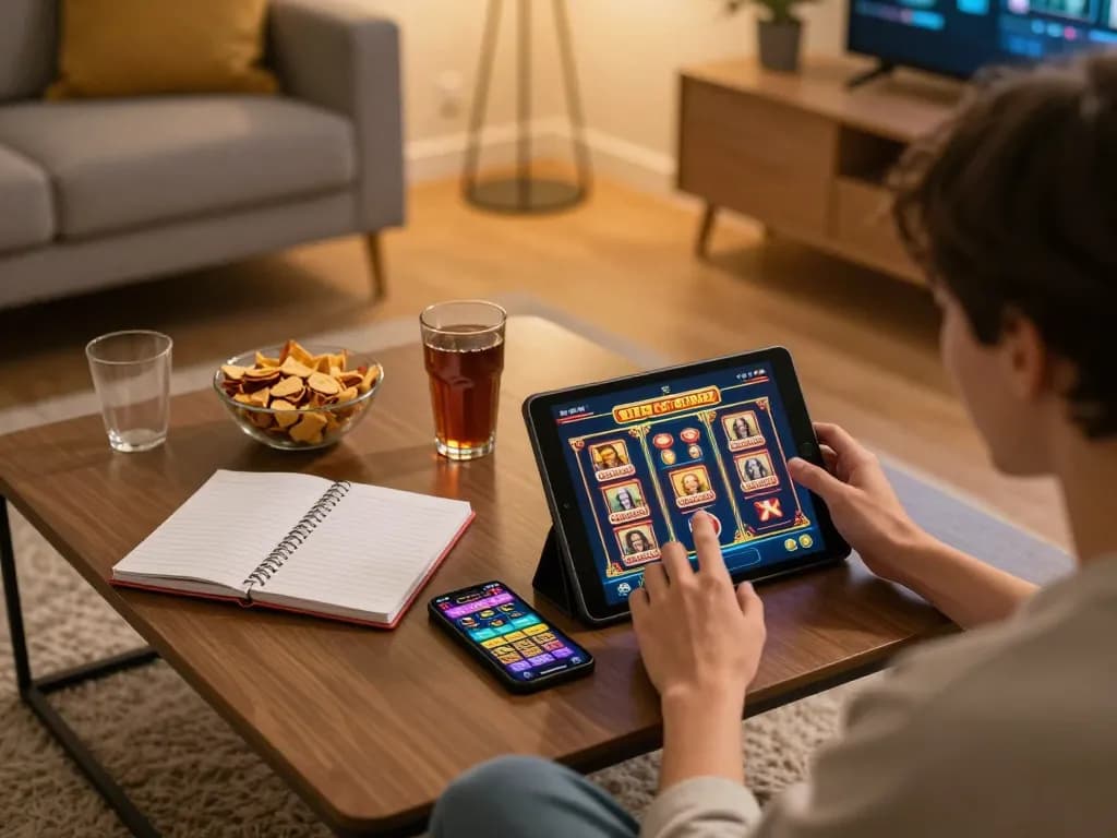 Engaging with go88 app for online slots gaming in a cozy living room setup