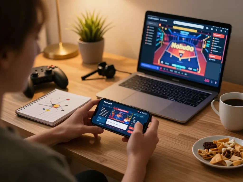 Nohu90 app in use during an online gaming session at home with cozy and inviting atmosphere