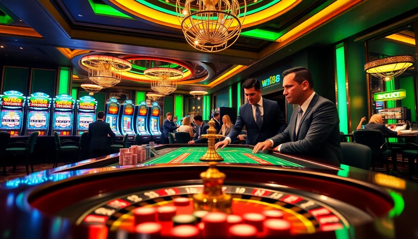 Experience the thrill of the W188 gaming table in an exciting casino environment.