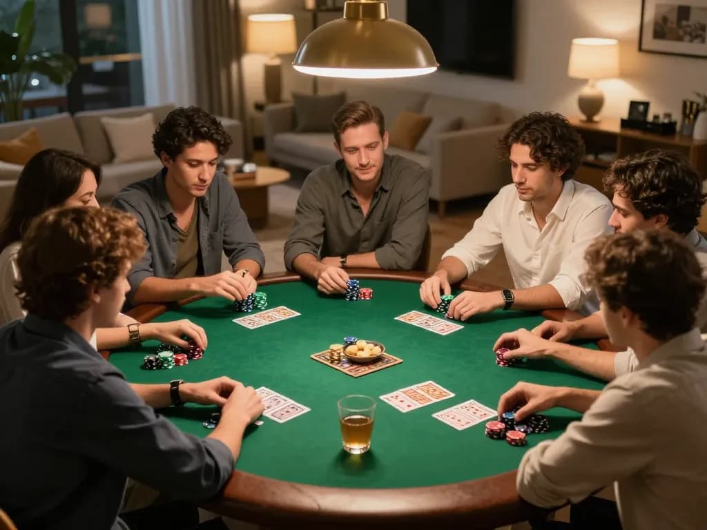 88คลับ players enjoying a competitive poker game with chips and drinks in hand