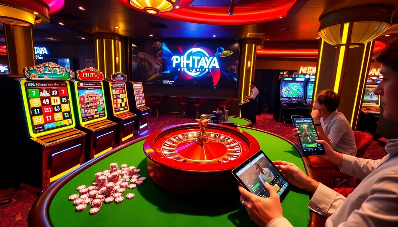 PHTAYA casino scene with vibrant slot machines and engaging online betting interface.