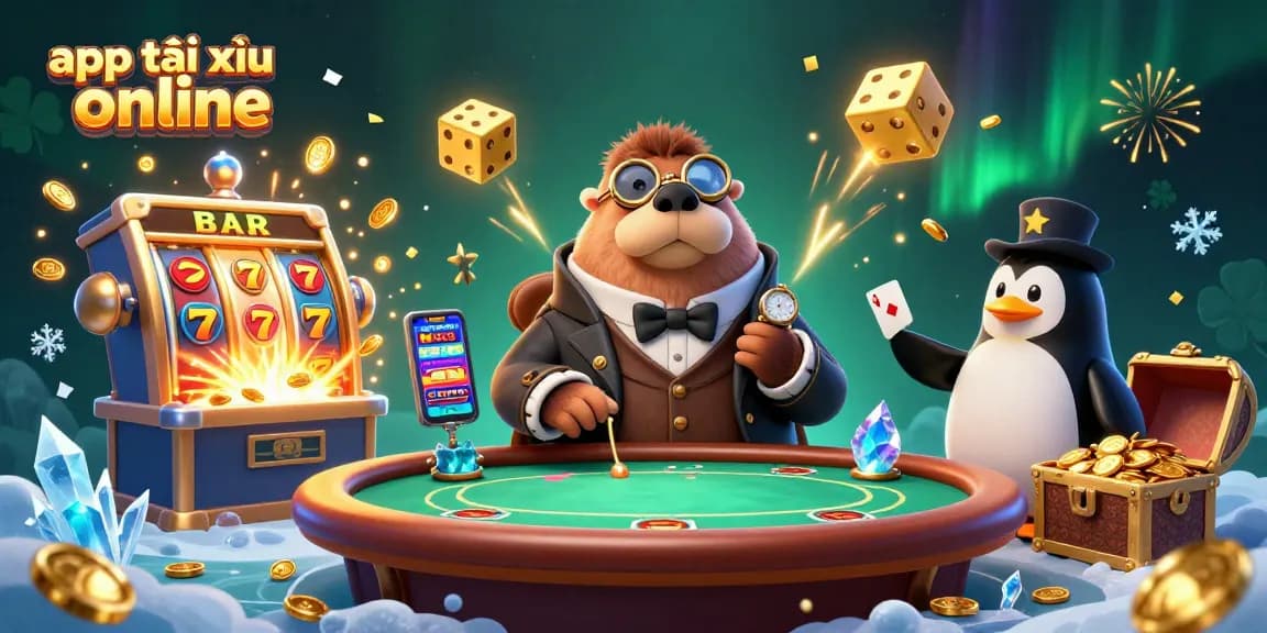 Discover thrilling gameplay with app tài xỉu online as walrus, penguin, and pufferfish engage at a poker table.