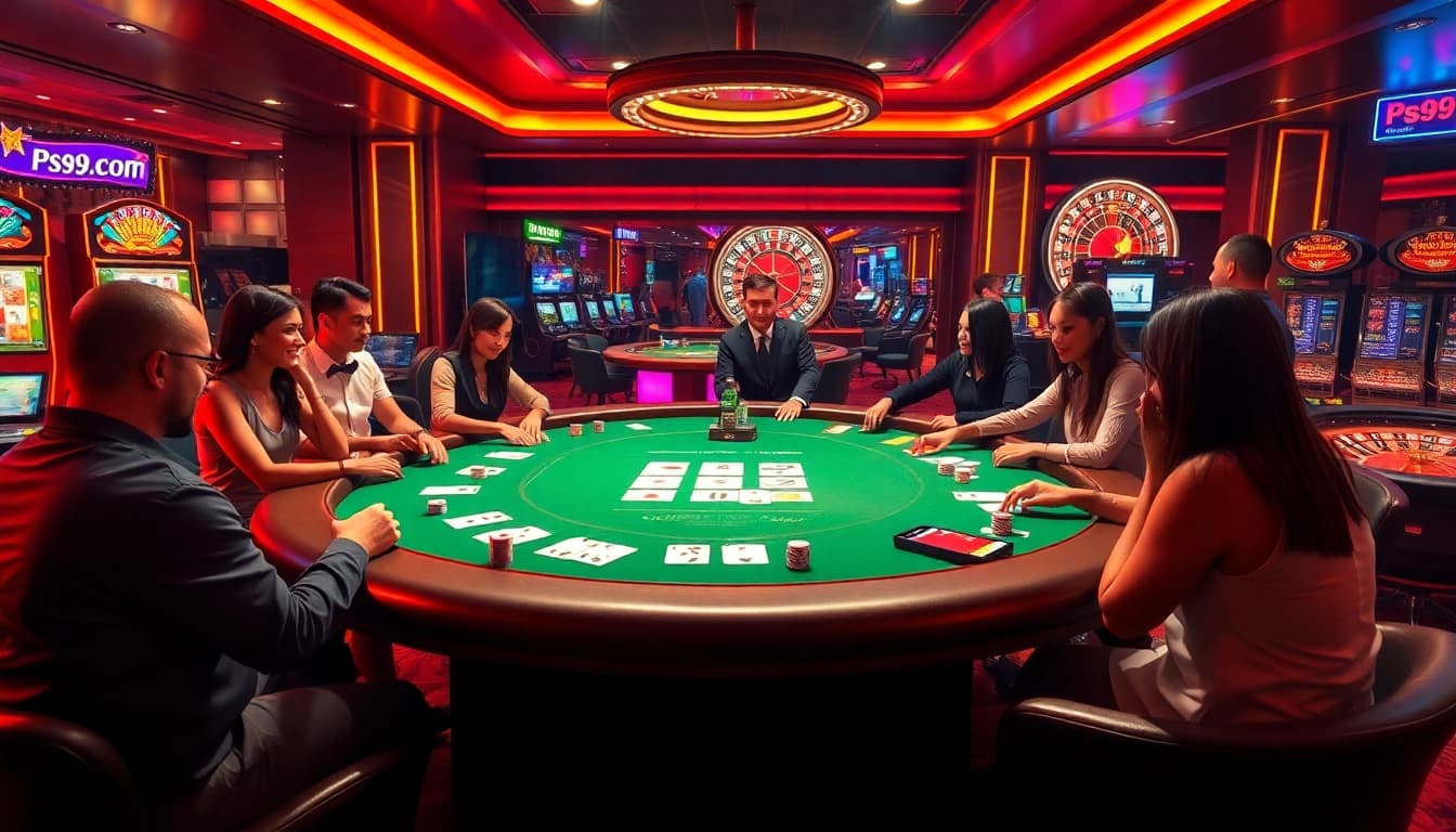 A dynamic poker game interface at PS99 COM illustrating high-stakes gambling excitement.