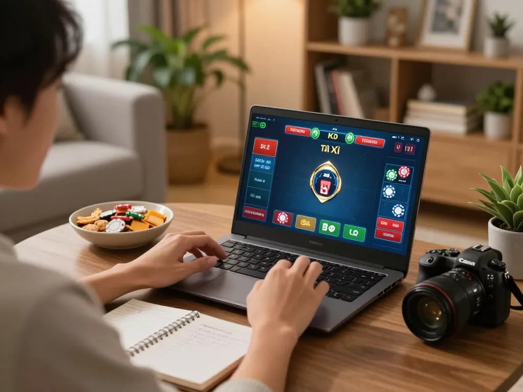 Engaging player enjoying Tài Xỉu online at home, illustrating the fun of taixiuonline8 gaming.