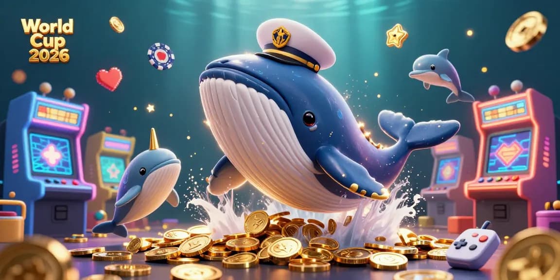 Experience the excitement of World Cup 2026 with colorful casino elements featuring a whale, narwhal, and dolphins.