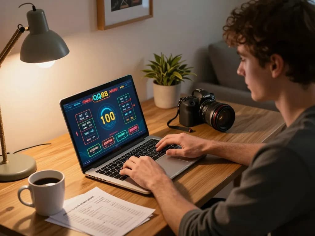 Player engaging in online gambling at QQ88, focusing on strategic gameplay and bankroll management