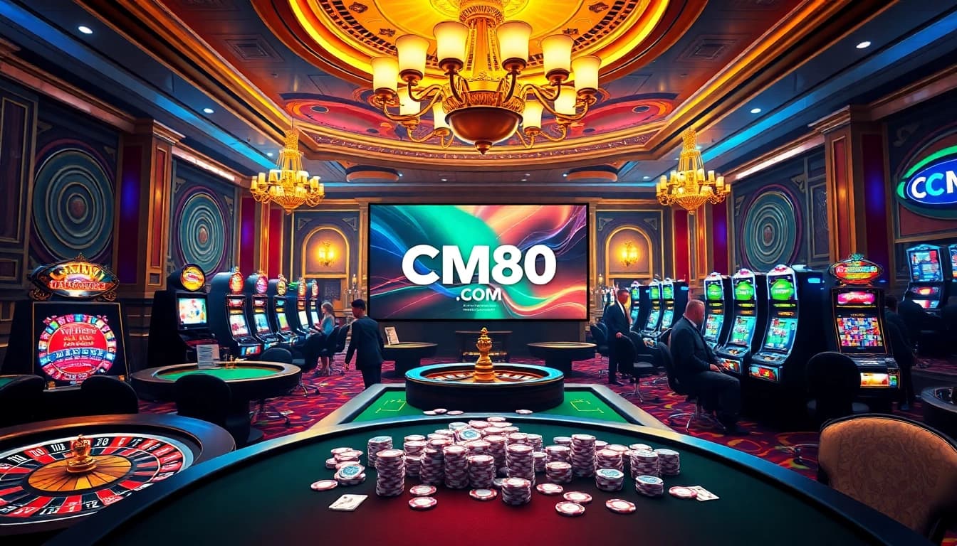 Exciting gambling scene showcasing cm88.com with vibrant casino tables and betting slips.