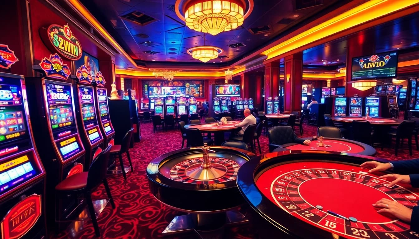 Experience the thrills of gambling at https://32wingroup.com/ with vibrant casino scenery showcasing excitement.