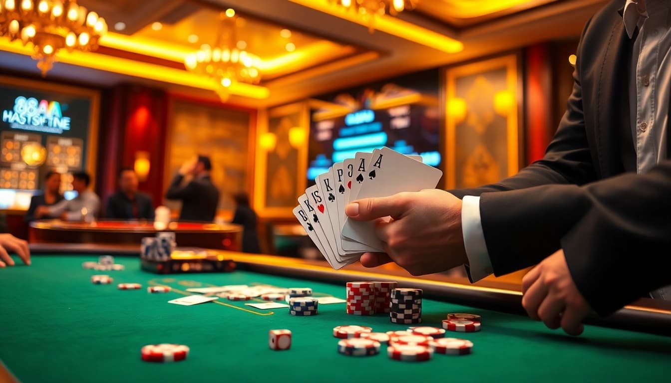 Experience thrilling gameplay at 88AA's luxurious casino with vibrant poker chips and a glowing roulette wheel.