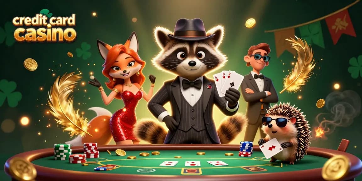 Engage with top credit card casino action featuring charming characters at a vibrant poker table.