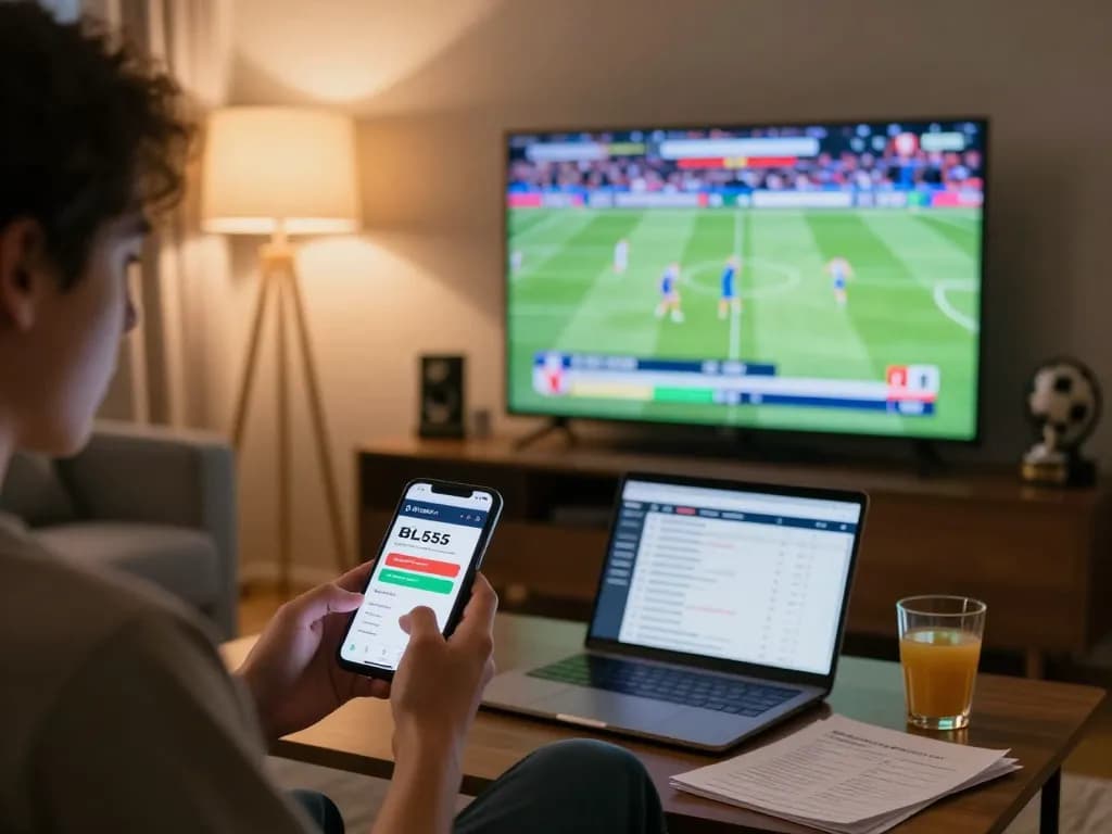 Engaging live sports betting on BL555 app while watching a match at home