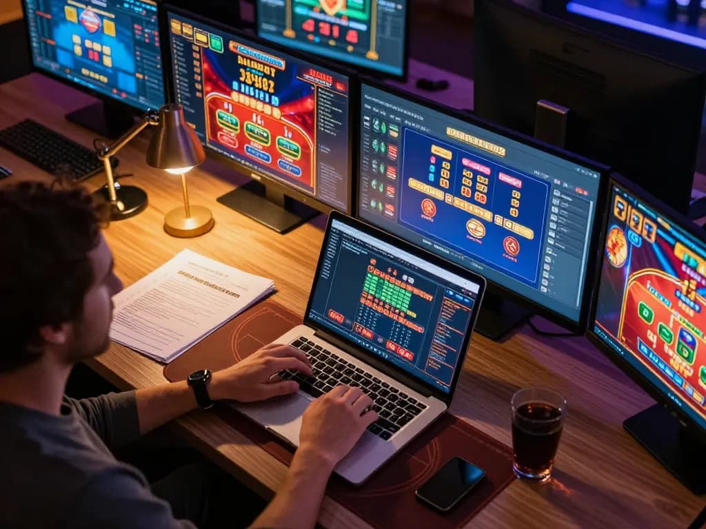 Engaging online gambling session featuring 789WIN on multi-screen setup