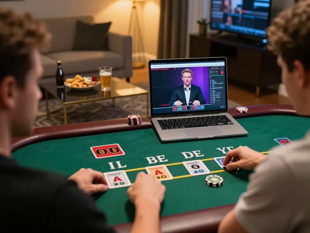 Engaged player enjoying Sin88 online blackjack at home, showcasing interactive gaming atmosphere