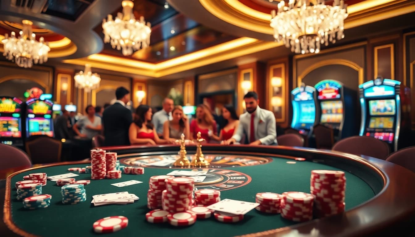 Place your bets at KJC COM with vibrant casino tables and engaging gambling scenes.
