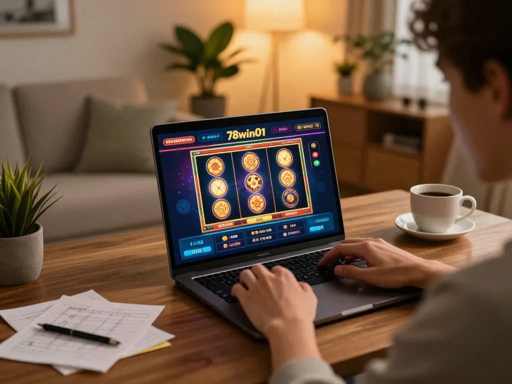 Experience thrilling gaming with 78win01 in a cozy online setup with strategic notes.