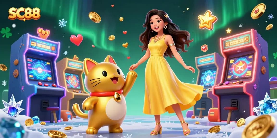 Play SC88 and win big with colorful casino-themed characters amid sparkling coins.