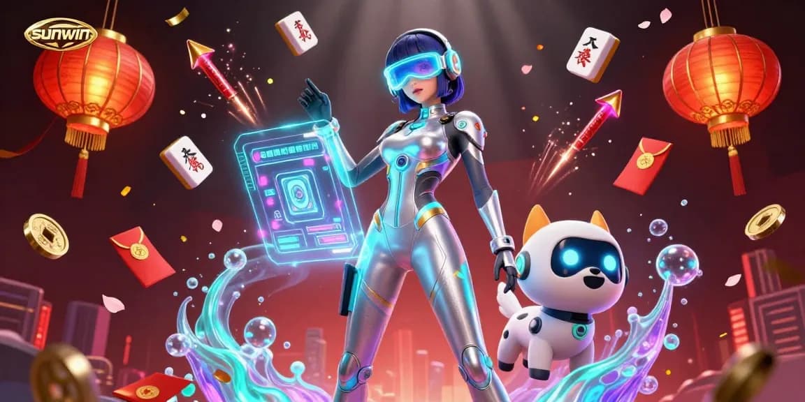 Experience thrilling gameplay at sunwin with an immersive casino scene featuring a dynamic woman and robot dog.