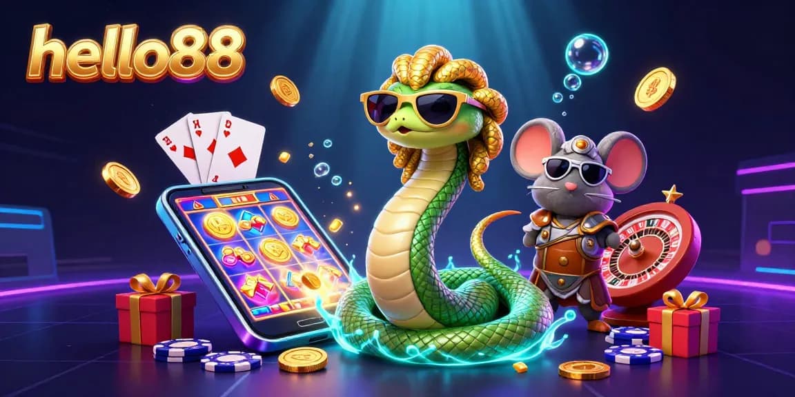 Celebrate wins at hello88 with a lively 3D casino scene showcasing captivating characters and games.