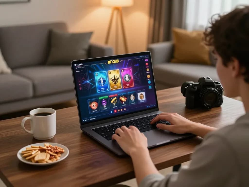 Player engaged in online gaming at HIT CLUB, showcasing exciting game interface and cozy home setup.