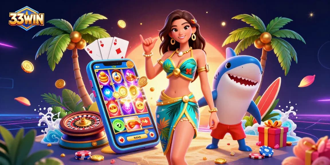 Play slots with 33WIN in a vibrant casino atmosphere featuring dynamic gaming elements.