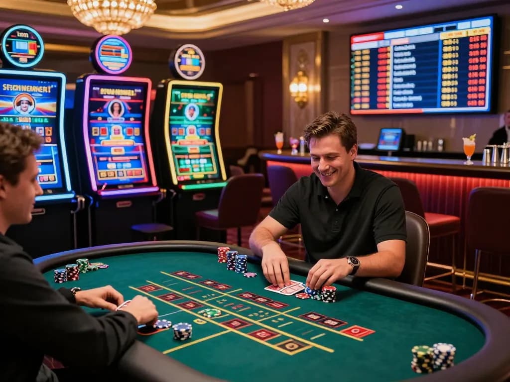 Player immersed in MM88 online casino gaming, vibrant lights and excitement.