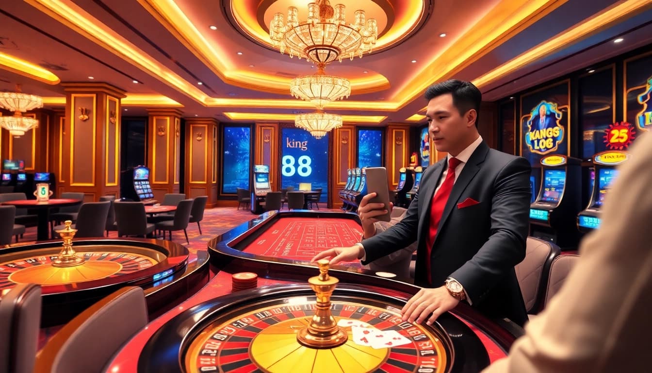 Experience thrilling gaming action at king 88 with luxurious casino tables and vibrant slot machines.