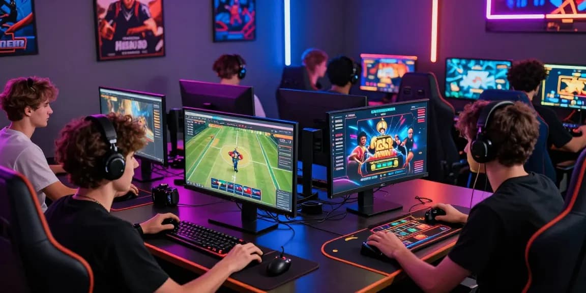 Engaged players at Hello88 showcasing diverse online gaming experiences with vibrant setups.