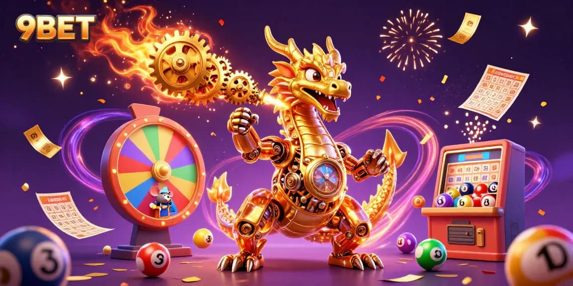 Experience the excitement of 9BET with a vibrant 3D casino illustration showcasing engaging games and elements.