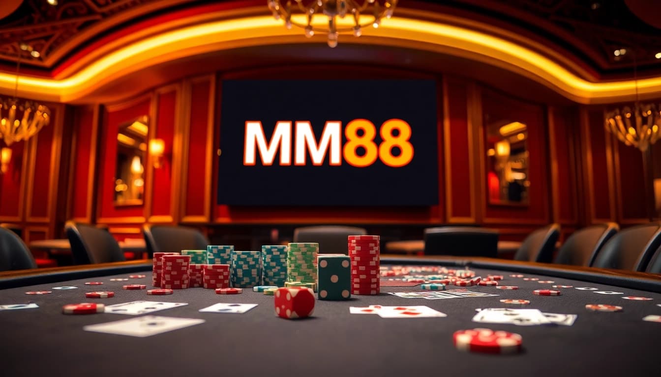 Experience excitement at MM88's casino with vibrant poker chips and rich decor.