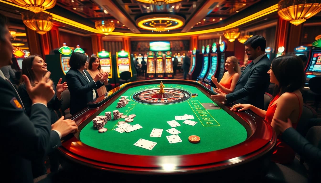 Engage in high-stakes gaming at https://888p.se.net/ with a vibrant roulette table and cheering players.