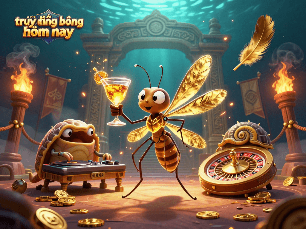 Engage with the thrilling action of trực tiếp bóng đá hôm nay, featuring dynamic characters amidst vibrant casino elements.