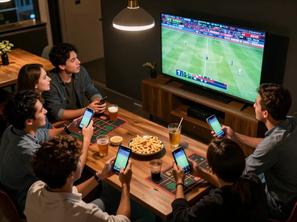 Friends enjoying live betting excitement on qh88go during a thrilling sports event