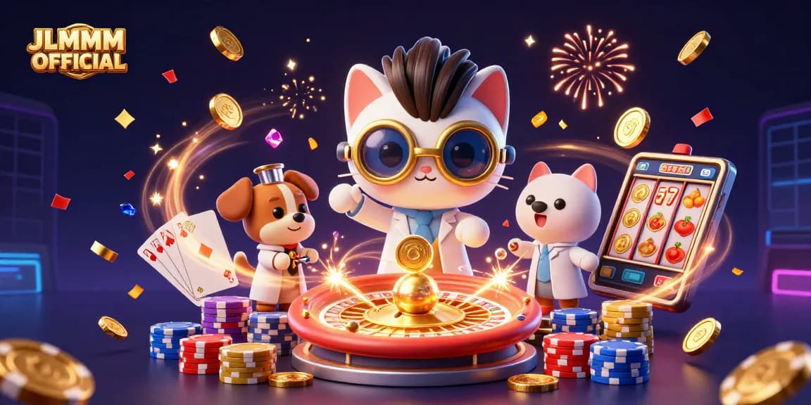 Engage with thrilling JLMMM OFFICIAL actions in this vibrant casino-themed illustration.
