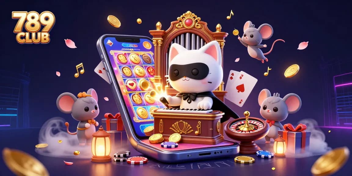 Spin to win at 789 CLUB with vibrant 3D casino illustration featuring character action.