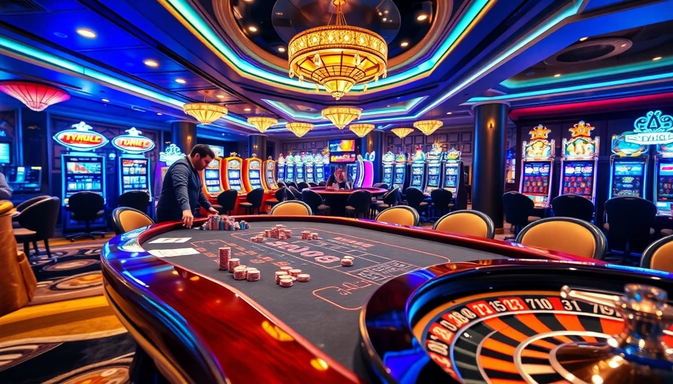 Experience the excitement of Typhu88 with a vibrant casino table layout and engaging gaming atmosphere.
