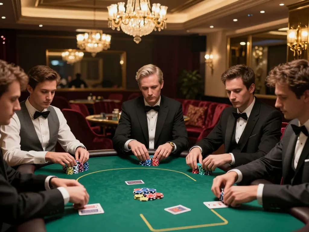 Players engaging in a strategic poker game at 79KING VIP table, showcasing high-stakes tension.