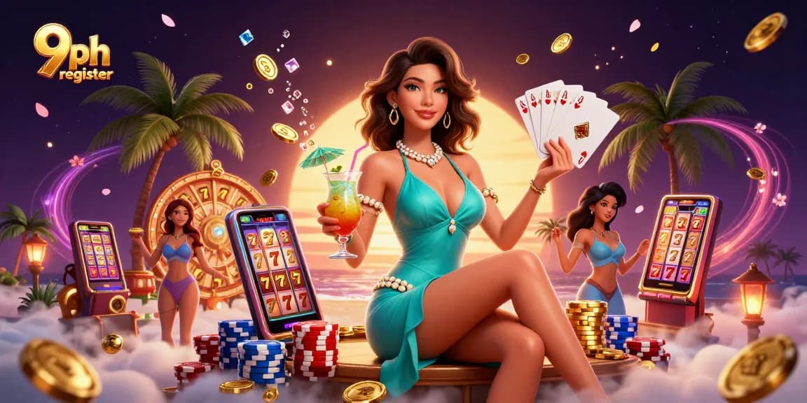 Win big with 9ph register in vibrant casino-themed 3D illustration full of excitement.