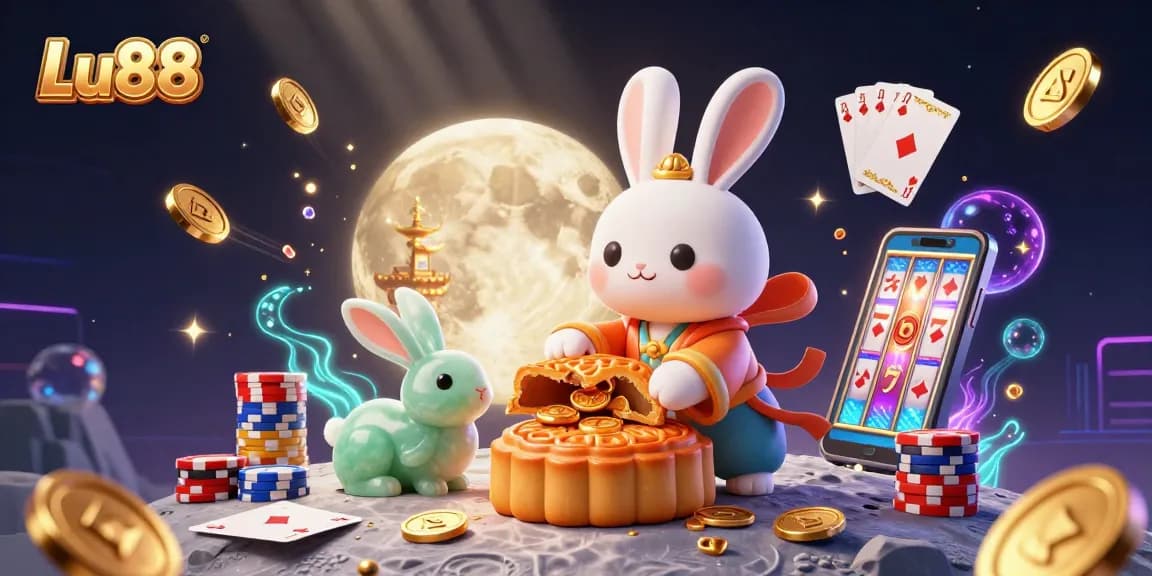 Experience the thrill of Lu88 with a dynamic scene featuring a lunar-themed casino adventure.