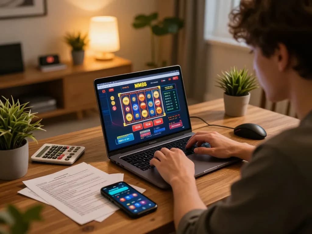 Player engaged with MM88 online gaming interface, focusing on strategy and bankroll management.