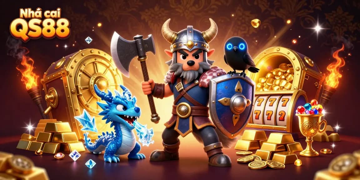 Experience excitement with Nhà cái QS88, featuring vibrant casino elements and rich 3D characters.