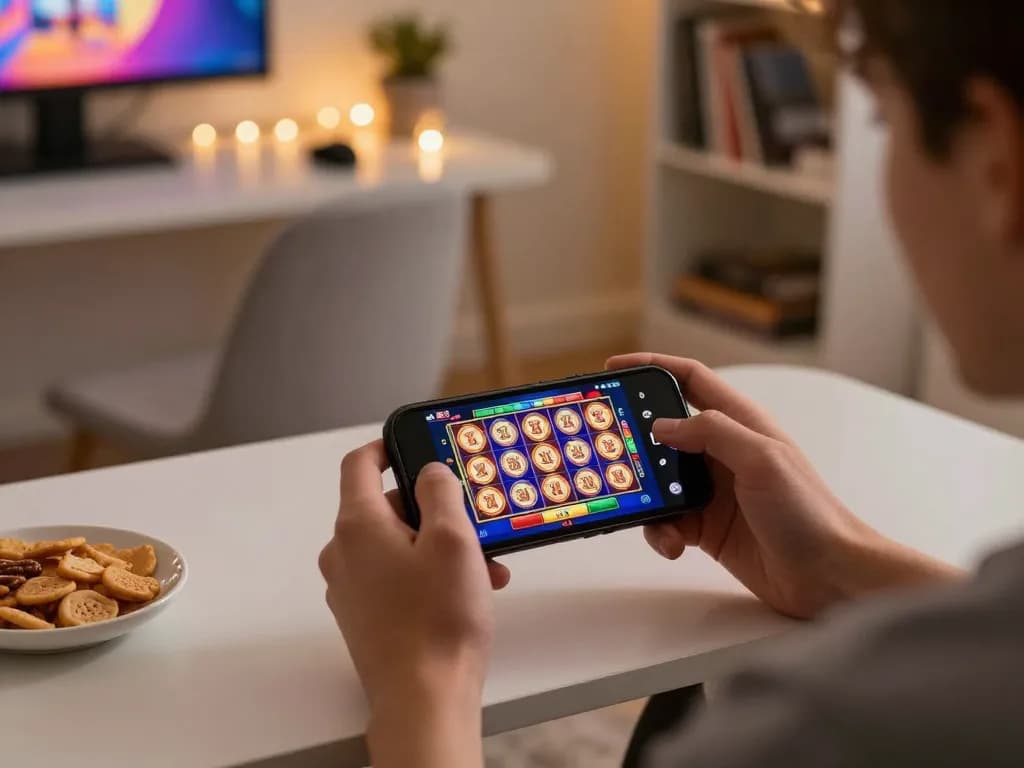 Person enjoys ve88 mobile casino slots in a cozy gaming environment.