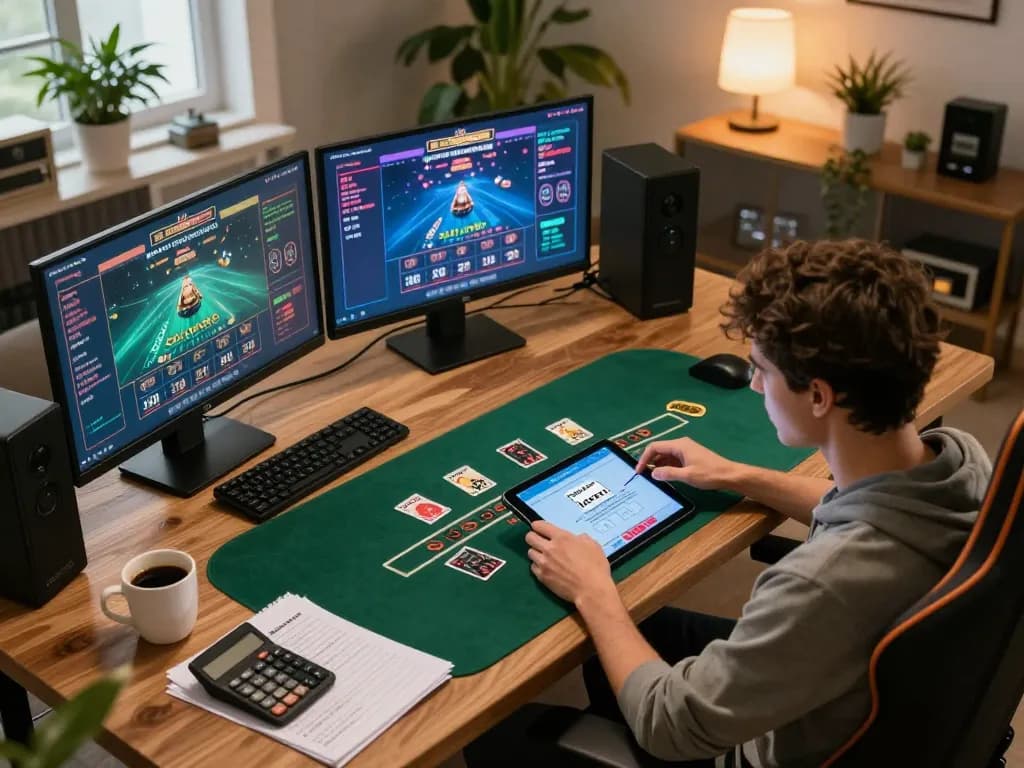Fun 79 player enjoying a live dealer blackjack game in a modern home gaming setup
