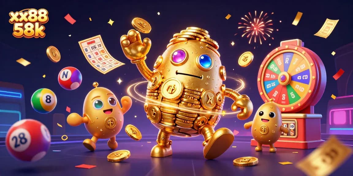 Experience the excitement of xx88 58k with a vibrant 3D casino scene featuring games and fun.