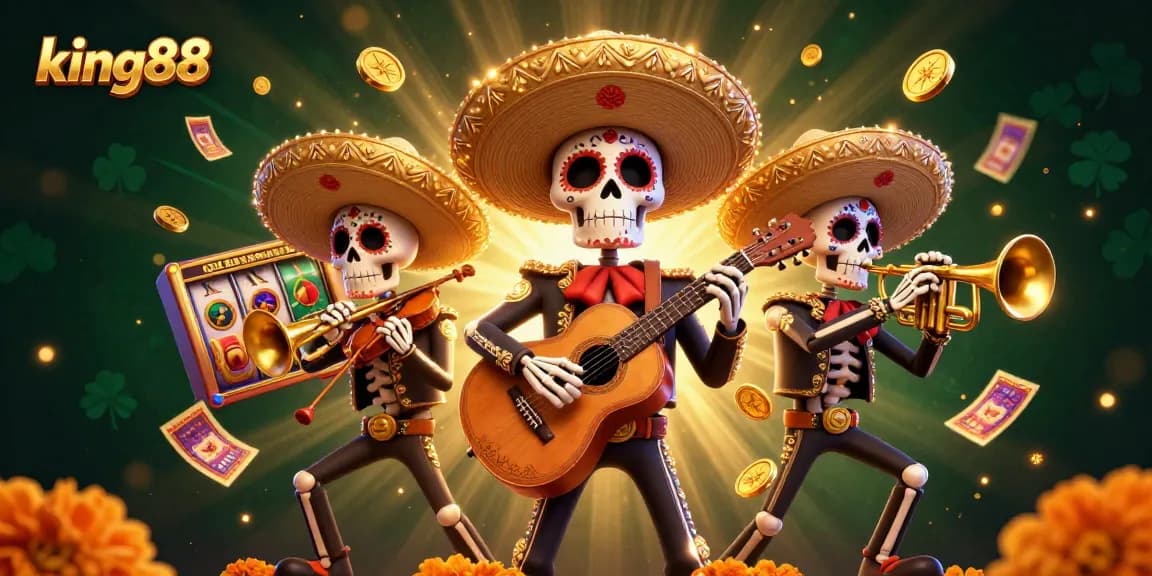 Experience thrilling wins at king88 with 3D mariachi characters celebrating slot games and jackpots.