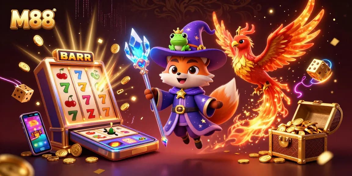 Join the thrilling M88 experience with vibrant casino games and magical characters.