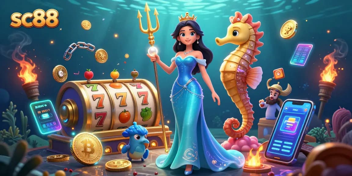 Experience excitement and winning at sc88 with vibrant casino underwater illustration