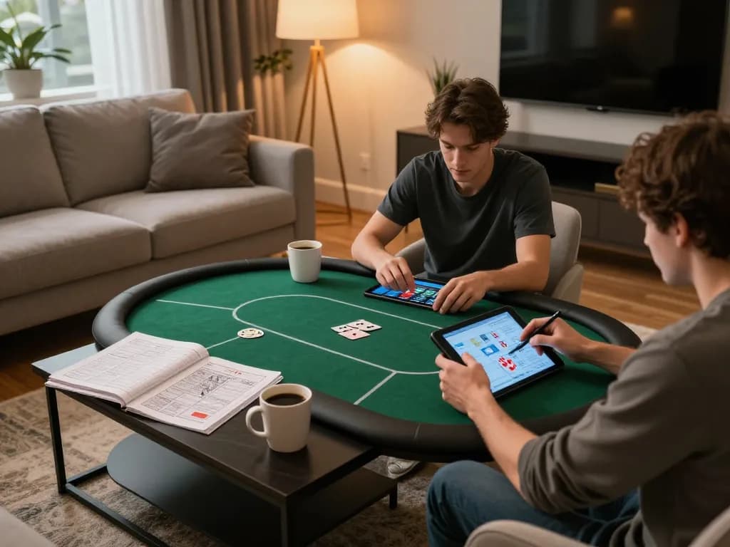 56WIN player enjoying a poker game on a tablet in a cozy home setting.