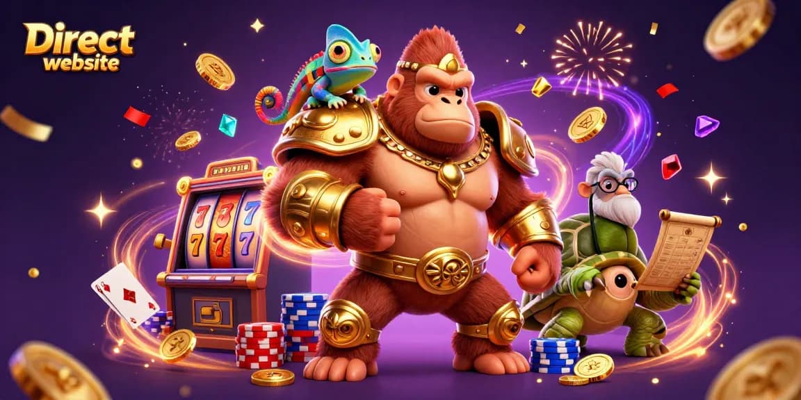 Spin the reels on the Direct website for chances to win big, featuring colorful slot elements and dynamic characters.